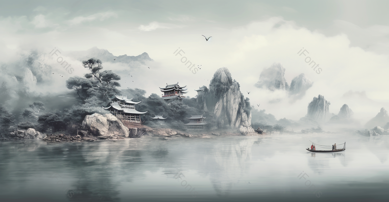 中国风质感山水画油画风景艺术水墨插画,插画/手绘图,插画/手绘图库,插画/手绘图下载,插画/手绘